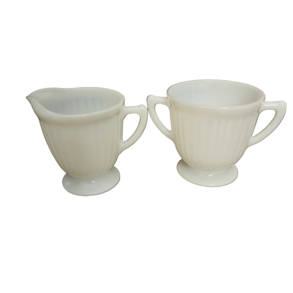 Vintage White Opaque Translucent milk glass cream and sugar. - Picture 2 of 11